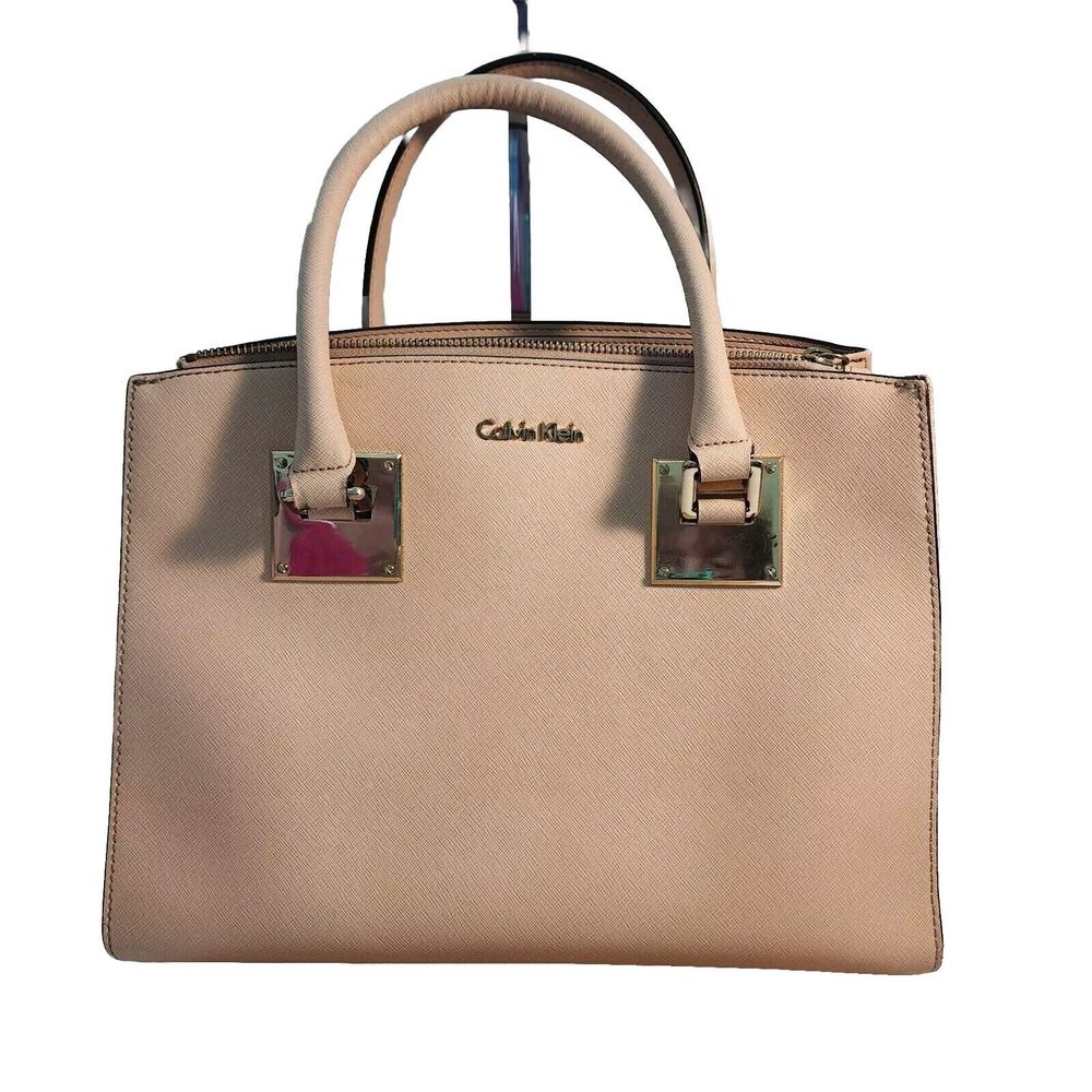 Calvin Klein Double Handled Satchel Handbag Nude/Light Pink Leather READ DESCRIP